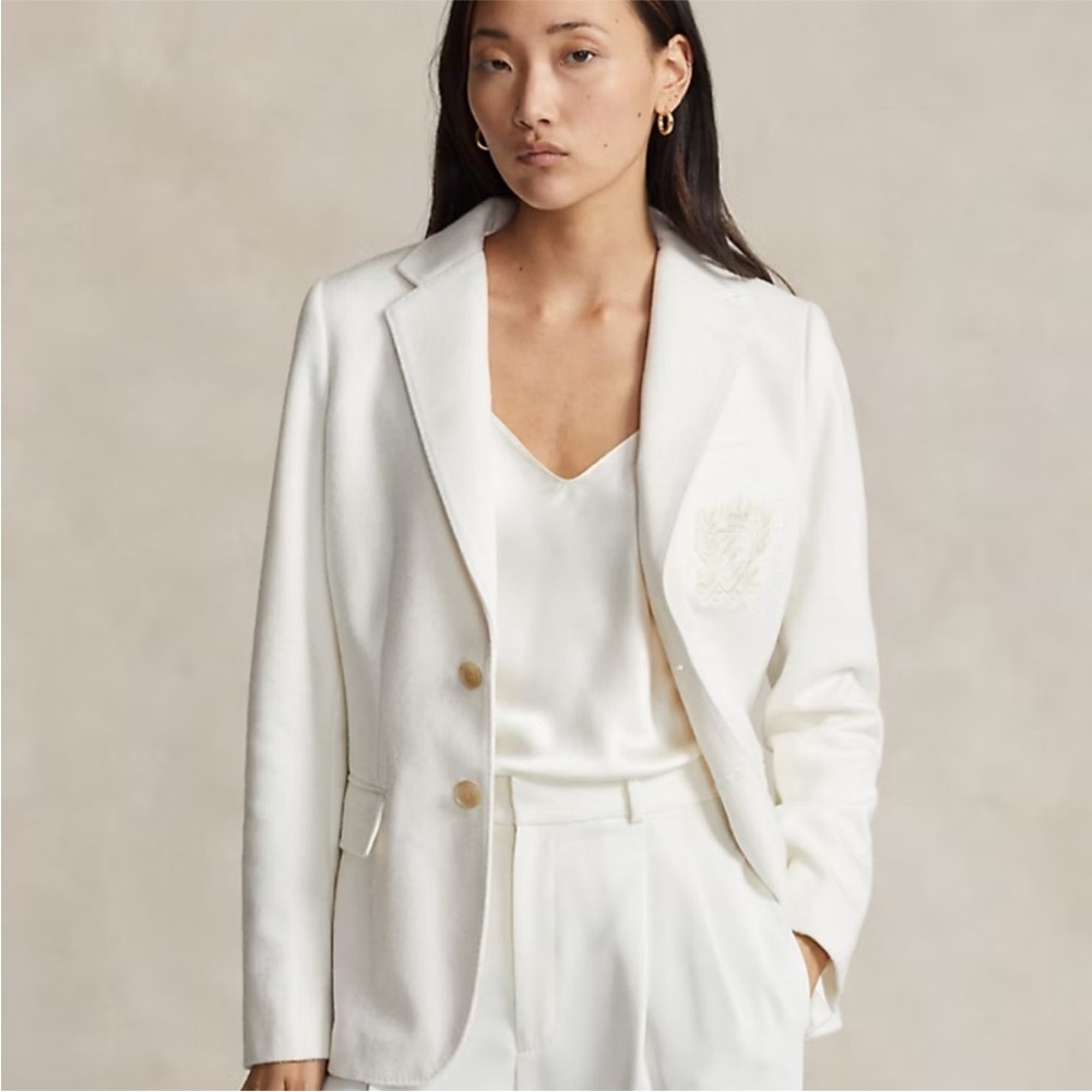 Polo Ralph Lauren Cream Monogram Crest Blazer Size 14 NWT Preppy Old Money